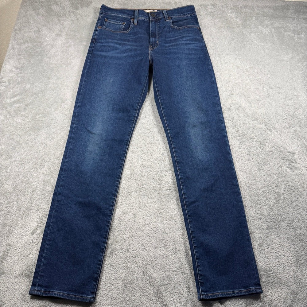 Levis Premium 724 High Rise Straight Women 30 Blue Dark Wash Big E Denim Jeans